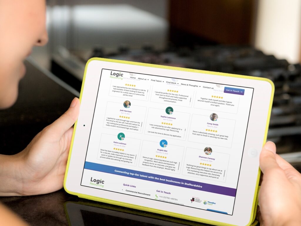 Google reviews are highlighted on the Logic Resourcing website.