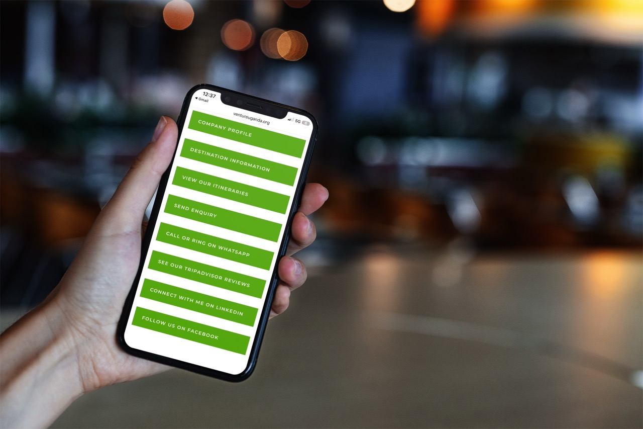 A business's key links displayed on a mobile phone at a networking event