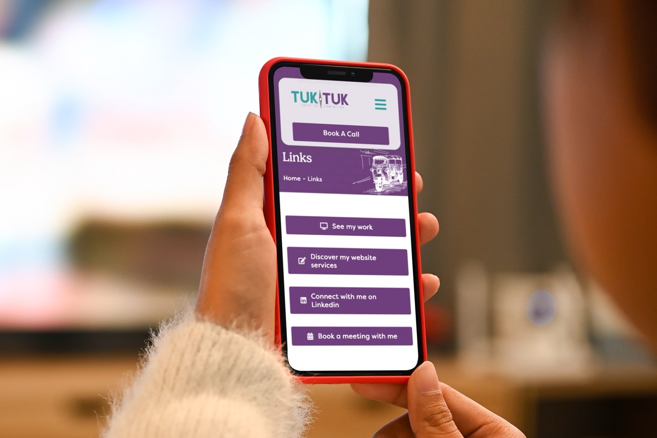 Website links The TukTuk website links page displayed on an iphone.